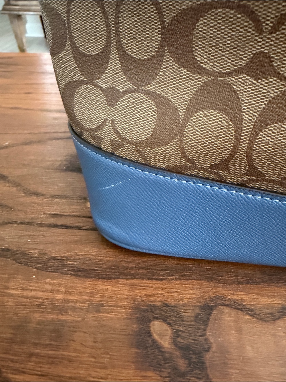 Coach Brown Signature Canvas Backpack with Blue Trim - Picture 5 of 5